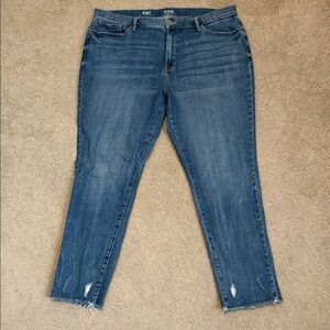 a.n.a Medium Wash Blue Cropped Jeans with Distressed Hem